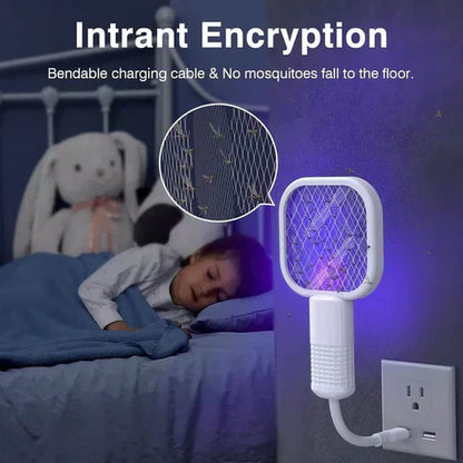 🌙 2-i-1 elektrisk myggsmälla & mygglampa – använd som racket på dagen, som UV-fälla på natten, USB-laddning & tyst drift, perfekt för barnrum & camping 🏕️