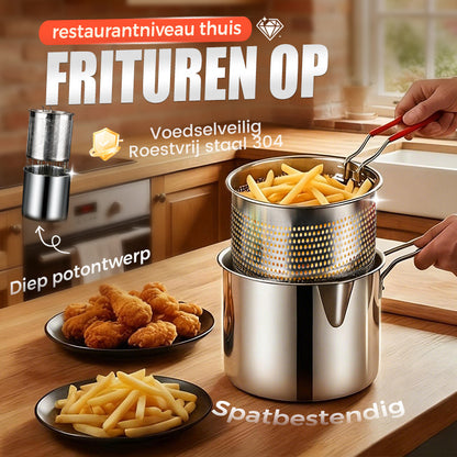 🍳🥟 Friteuse multifonction en acier inoxydable 304 – Certifié alimentaire, design anti-éclaboussures, panier filtrant, pour des frites croustillantes et du poulet doré sans huile sur les murs ni sur les mains 🛡️🔥