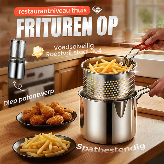 🍳🥟 Friteuse multifonction en acier inoxydable 304 – Certifié alimentaire, design anti-éclaboussures, panier filtrant, pour des frites croustillantes et du poulet doré sans huile sur les murs ni sur les mains 🛡️🔥