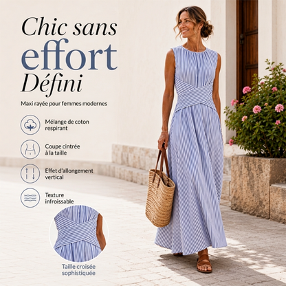 ⏳Offre limitée dans le temps : 50 % de réduction⏰Robe longue rayée sans manches pour femme🎀👗