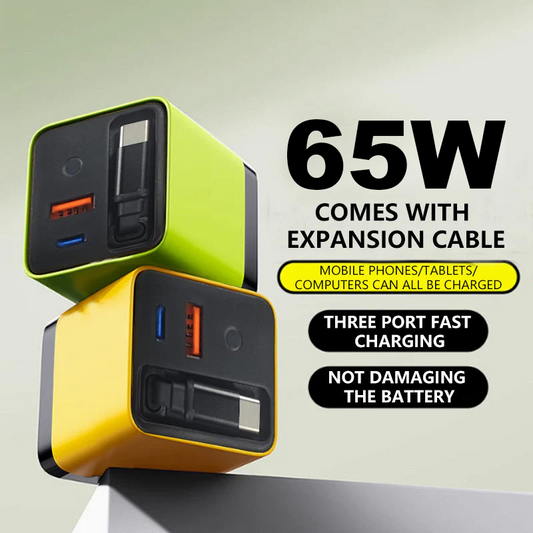 Chargeur rapide PD 65 W avec câble USB-C rétractable de 80 cm