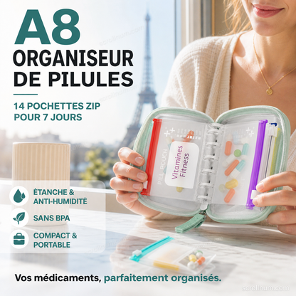 💊🧳 Organisateur de médicaments A8 étanche – 14 grandes pochettes zippées, protégez vos pilules et ordonnances de l’humidité, la solution pour ne plus jamais confondre les doses du matin et du soir ☀️🌙