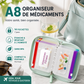 💊🧳 Organisateur de médicaments A8 étanche – 14 grandes pochettes zippées, protégez vos pilules et ordonnances de l’humidité, la solution pour ne plus jamais confondre les doses du matin et du soir ☀️🌙