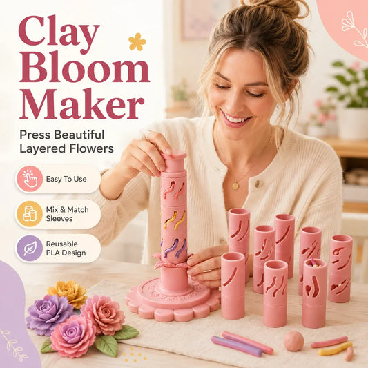 🌸🎨 Kit de création de fleurs en pâte à modeler – Adapté aux débutants, outil réutilisable imprimé en 3D, manchons interchangeables et 24 couleurs incluses, pour des fleurs réussies dès le premier essai ✨