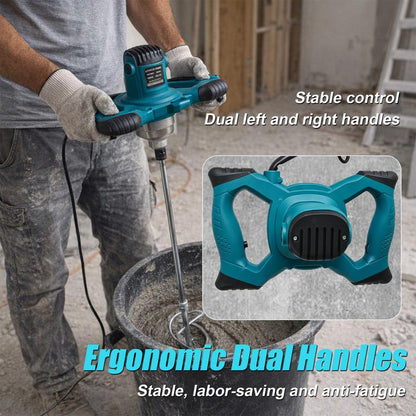 ⚡🧱 Mélangeur électrique 2100W – 6 vitesses, double poignée, brassez ciment, béton, plâtre, peinture et mortier sans effort, l’outil puissant des chantiers et des grands bricolages 🛠️💪