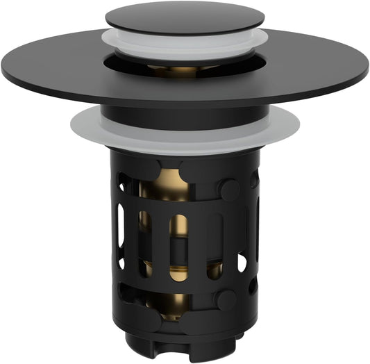 🔧🛁 Filtre lavabo universel – 3 en 1 : crépine inox, collecteur de cheveux et bouchon pop-up, s’adapte à tous les diamètres (1,1–2,36 pouces) 🖤💧