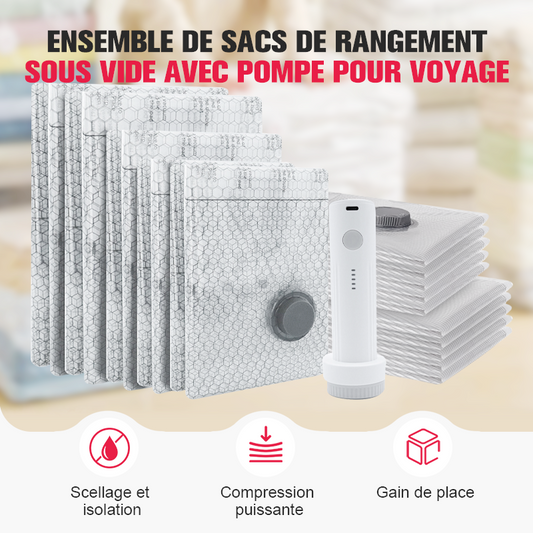 🧳 50% DE RÉDUCTION ! ✨ Ensemble Sacs de Rangement Sous Vide 2026 – Pompe Portable Incluse, Gain de Place 80% 📦