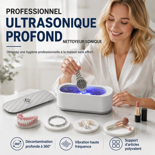 ✨ Nettoyeur à Ultrasons Multifonction Sans Fil | 💍 Nettoyage en Profondeur Bijoux, Lunettes et Dentiers 👓 | 💧 Rechargeable et Compact (300ml)
