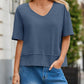 🌿 Dam V-ringad blus med halv ärm – patchwork-fåll, avslappnad passform & perfekt för jeans, kjol & shorts, unik & bohemisk 🧵
