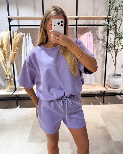 🛋️ Dam loungewear-set – lös topp & shorts, justerbar dragsko & rymliga fickor, perfekt för hemmakontor, vila & lata söndagar ☕
