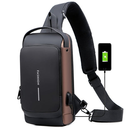 🔒🎒 Sportaxelväska med USB-laddning – stöldsäker design, dolda fack & perfekt för pendling, resa & vardag, ladda mobilen när du går 🚶‍♂️