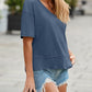 🌿 Dam V-ringad blus med halv ärm – patchwork-fåll, avslappnad passform & perfekt för jeans, kjol & shorts, unik & bohemisk 🧵