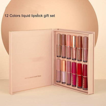 💋 Flytande läppstift set (12 st) – högpigmenterat, matte & långvarigt, perfekt för dag & kväll, enkelt att applicera & bekväm att bära 🌸