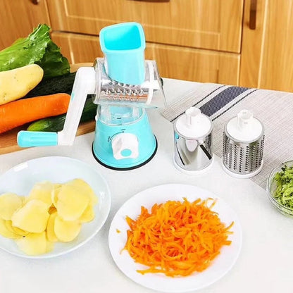 🥕🧀 Râpe à fromage et légumes rotative 3-en-1 – Rapide, sûre, trois lames interchangeables, râpez fromage, carottes et courgettes sans effort ni risque, le bras droit des cuisines malines 🧑‍🍳💪