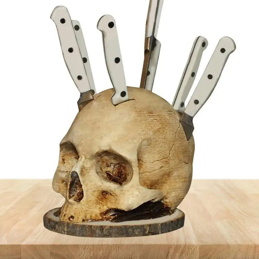 🖤💀 Range-couteaux crâne – Allie fonctionnalité et esthétique gothique, maintien sûr des lames, objet de conversation assuré 🕸️✨