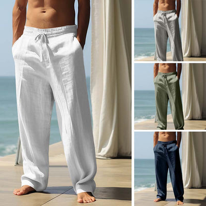 👖🌿 Pantalon homme en mélange lin – Coupe droite, cordon de serrage, respirant et léger, parfait pour l'été au bureau comme en weekend ☀️🍃