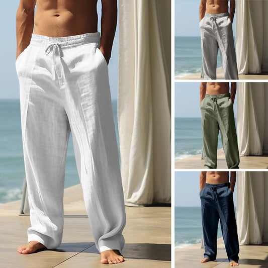 👖🌿 Pantalon homme en mélange lin – Coupe droite, cordon de serrage, respirant et léger, parfait pour l'été au bureau comme en weekend ☀️🍃