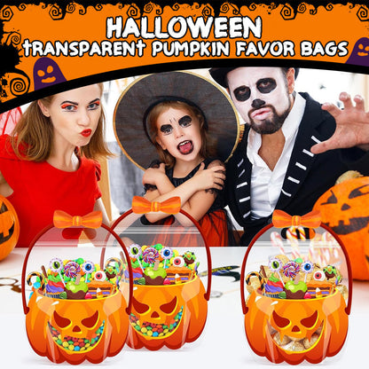 🎃👻 Sacs transparents citrouille – Contenu visible, thème Halloween, parfaits pour les distributions en classe, les fêtes d’anniversaire et la récolte de friandises, l’accessoire qui fait toujours son petit effet 🍭🎉