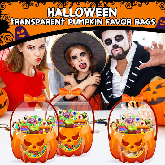 🎃👻 Sacs transparents citrouille – Contenu visible, thème Halloween, parfaits pour les distributions en classe, les fêtes d’anniversaire et la récolte de friandises, l’accessoire qui fait toujours son petit effet 🍭🎉