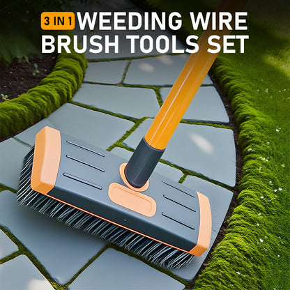 💪🧹 Kit de brosses désherbantes – 3 formes pour joints étroits, larges et recoins, manche long pour travailler debout, fini de se mettre à genoux pour arracher les mauvaises herbes 🧎‍♂️🚫