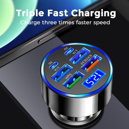 🔌🚗 Chargeur voiture rapide 6-en-1 – Ports multiples, affichage de tension, compatible tous vos appareils, le hub de puissance qui met fin aux disputes pour le câble pendant les longs trajets en famille 🔋👨‍👩‍👧‍👦