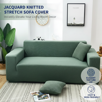 🧵🛋️ Housse de canapé jacquard – Tissu texturé, fixation antidérapante, bordure élastique, protégez et relookez votre canapé en un instant, sans qu’il ne bouge d’un pli au quotidien 🏠🌿
