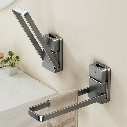 🛁 Porte-Serviettes Pliable à Ventouse | Installation Sans Perçage, Fixé en Quelques Secondes ⏱️ | Bras Rabattable Gain de Place 🔄 | Acier Anti-Rouille pour Salle de Bain et Cuisine 🛀 | Barre de 22,5 cm, Gris Élégant ✨