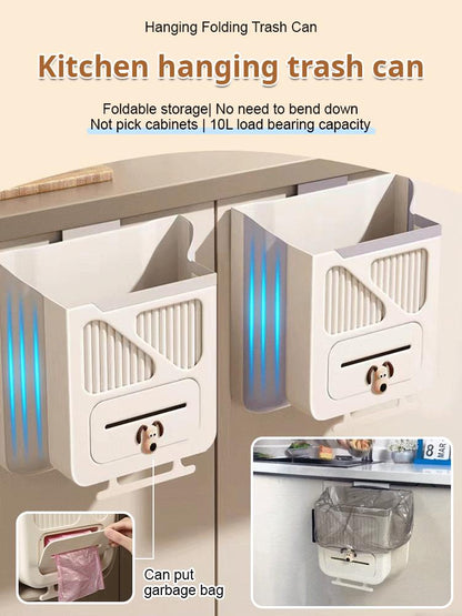 🗑️🍽️ Poubelle de cuisine suspendue et pliable – Anti-fuite, 2 coloris, 7 L ou 10 L, style basique ou luxe avec panier d’égouttage magnétique, gain de place garanti 🏠♻️
