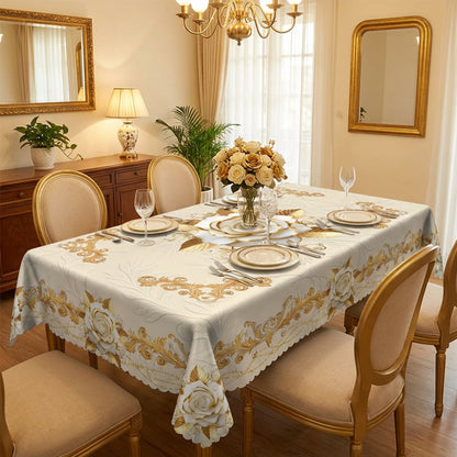 🌹💧 Nappe imperméable rose doré – Motif 3D élégant, résistante aux taches et facile à entretenir, transformez vos dîners sans craindre les éclaboussures de vin ou de sauce 🍷✨