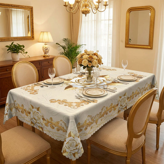 🌹💧 Nappe imperméable rose doré – Motif 3D élégant, résistante aux taches et facile à entretenir, transformez vos dîners sans craindre les éclaboussures de vin ou de sauce 🍷✨