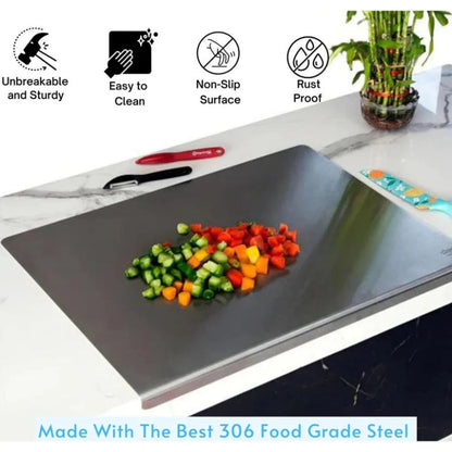 🛡️🥩 Planche inox double face – Séparation viande/légumes, bords en silicone antidérapant, zéro glissement sur le plan de travail, outil précis et sécurisé pour les pros de la découpe 👨‍🍳🔪