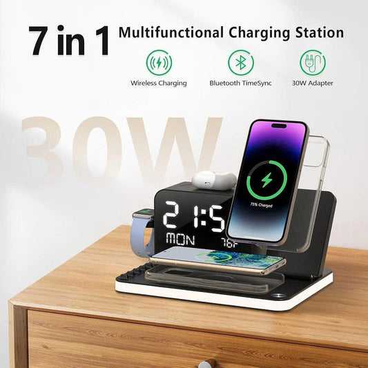 📱🎧 Station de charge sans fil multi-appareils – Élimine le désordre des câbles, rechargez téléphone, écouteurs et montre en un seul geste, l’accessoire malin des bureaux et des tables de nuit 💡
