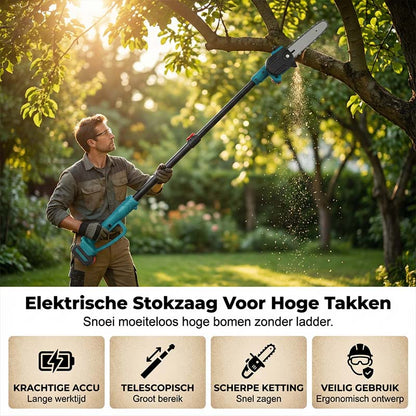 🔋🌲 Tronçonneuse sur perche 2-en-1 – 21V sans fil, transformation rapide en scie à main, un seul outil pour l’élagage et la découpe au sol, le jardinier moderne n’a plus besoin d’échelle 🔧💨