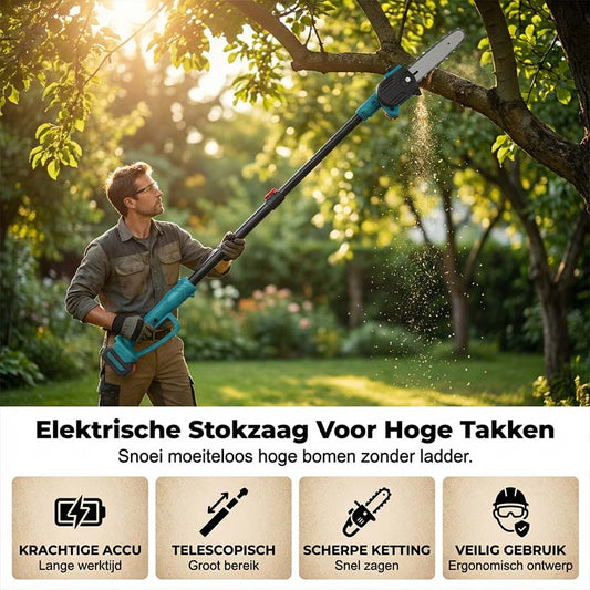 🔋🌲 Tronçonneuse sur perche 2-en-1 – 21V sans fil, transformation rapide en scie à main, un seul outil pour l’élagage et la découpe au sol, le jardinier moderne n’a plus besoin d’échelle 🔧💨