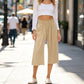 👖 50 % RABATT NU! ✨ Hög midja rökta vida byxor – retro chic, mjukt tyg & perfekta för både jobb och fritid 🌸