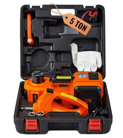 🚗✨ Kit de cric 12-en-1 – 5 tonnes max, cric hydraulique, clé à chocs, pompe gonflable, lampe LED, le poste de secours complet pour changer une roue et repartir en toute sécurité 🛠️💪