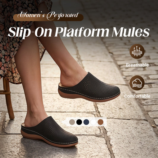 🔥50% RABATT NU!🔥 Dam perforerade slip-on platåmules – luftig perforering, enkel att ta på & trendig platåsula ✨