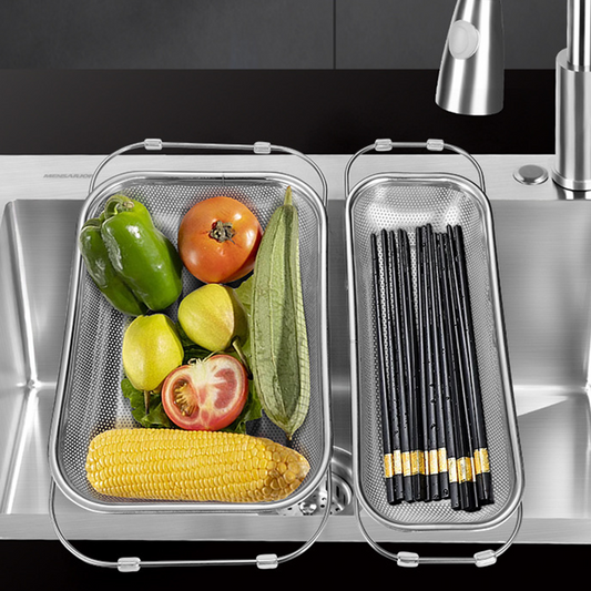 📢📢 50 % DE RÉDUCTION MAINTENANT!! ⏰ suitiifamily™ Panier Égouttoir Télescopique en Acier Inoxydable, Flexible 🥒