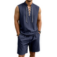 🧵 BEGRÄNSAD TID 50 % RABATT! ✨ Herr ärmlös set i linne – topp & shorts med snörning, 7 färger ☀️