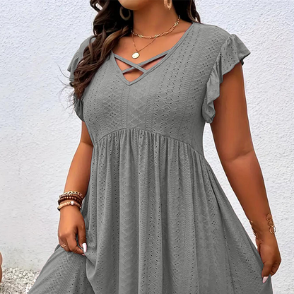 🌾🎀 Robe cintrée à volants – Encolure V délicate, taille marquée, coupe qui tourne, pour un look romantique au quotidien comme en soirée 🧺🌙