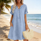 🏖️ 50 % RABATT! 👗 Avslappnad V-ringad klänning – fickor, andningsbar & smickrande passform, din sommarfavorit 🌿