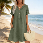 🏖️ 50 % RABATT! 👗 Avslappnad V-ringad klänning – fickor, andningsbar & smickrande passform, din sommarfavorit 🌿
