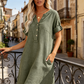 🏖️ 50 % RABATT! 👗 Avslappnad V-ringad klänning – fickor, andningsbar & smickrande passform, din sommarfavorit 🌿