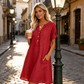 🏖️ 50 % RABATT! 👗 Avslappnad V-ringad klänning – fickor, andningsbar & smickrande passform, din sommarfavorit 🌿