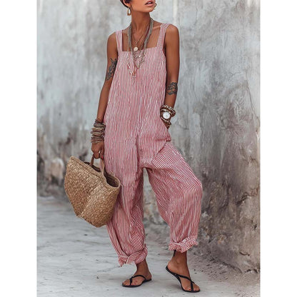 👗 50% RABATT NU!✨ Dam Casual Randig Jumpsuit – Andningsbar, Lös Passform & Spaghetti Band – Sommar Essential ☀️