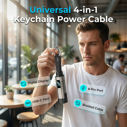 🔌💡 Câble de charge 4 en 1 avec affichage numérique – Charge rapide, anneau porte-clés intégré, compact et résistant aux nœuds, idéal pour tous vos appareils au quotidien 📱