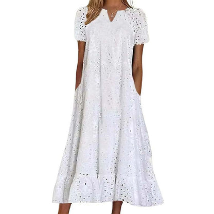 🔥🎁 Nyhet – 50 % RABATT! 🔥✨ Elegant V-ringad klänning med kort ärm – luftig komfort & tidlös sommarstil 🌿
