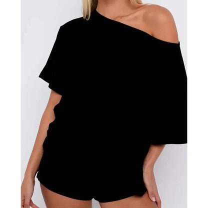 🌿 Dam enfärgad avslappnad topp & shorts – mjukt tyg, rörelsefrihet & perfekt för vardag, resa & hemmamys, enkla att matcha 🕶️