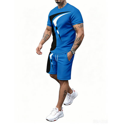 Grafiskt mönstrad T-shirt & shorts – set för herr 🌴 Bekväm, stilren & redo för solen ☀️