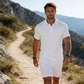 🏌️‍♂️ Herr 2-delars set – piké & shorts i fukttransporterande tyg, sval passform & perfekt för golf, promenader & lata dagar 🌿
